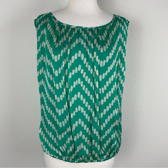 Milly Green Tan Abstract Dotted Stripe Silk Top *Small - Picture 2 of 10